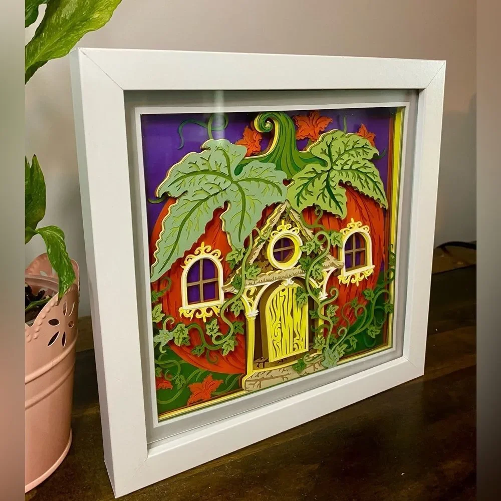 3D Halloween Pumpkin Fantasy House Shadowbox